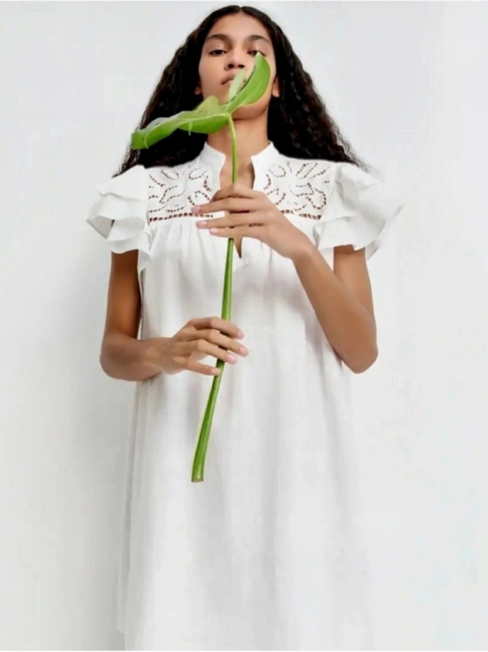 H&M Flutter-Sleeve Dress with Eyelet Embroidery Size M NWOT